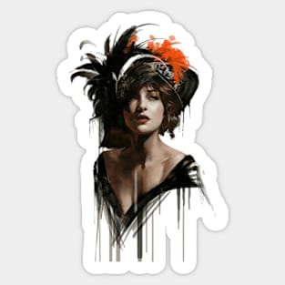 Elegant lady with hat digital painting Sticker